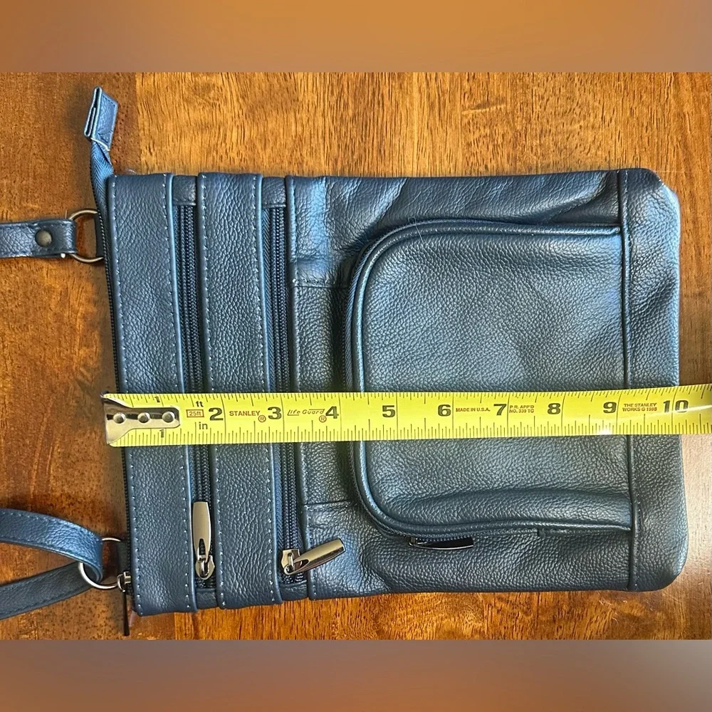Navy Genuine Leather EDC Crossbody Organizer Travel Bag Multi Pocket